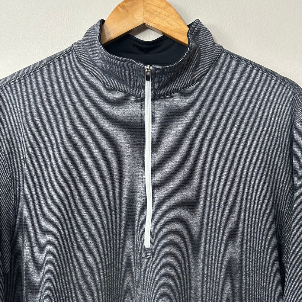 Straight Down 1/4 Zip Pullover Men Large Gray Micro Stripe Performance Stretch
